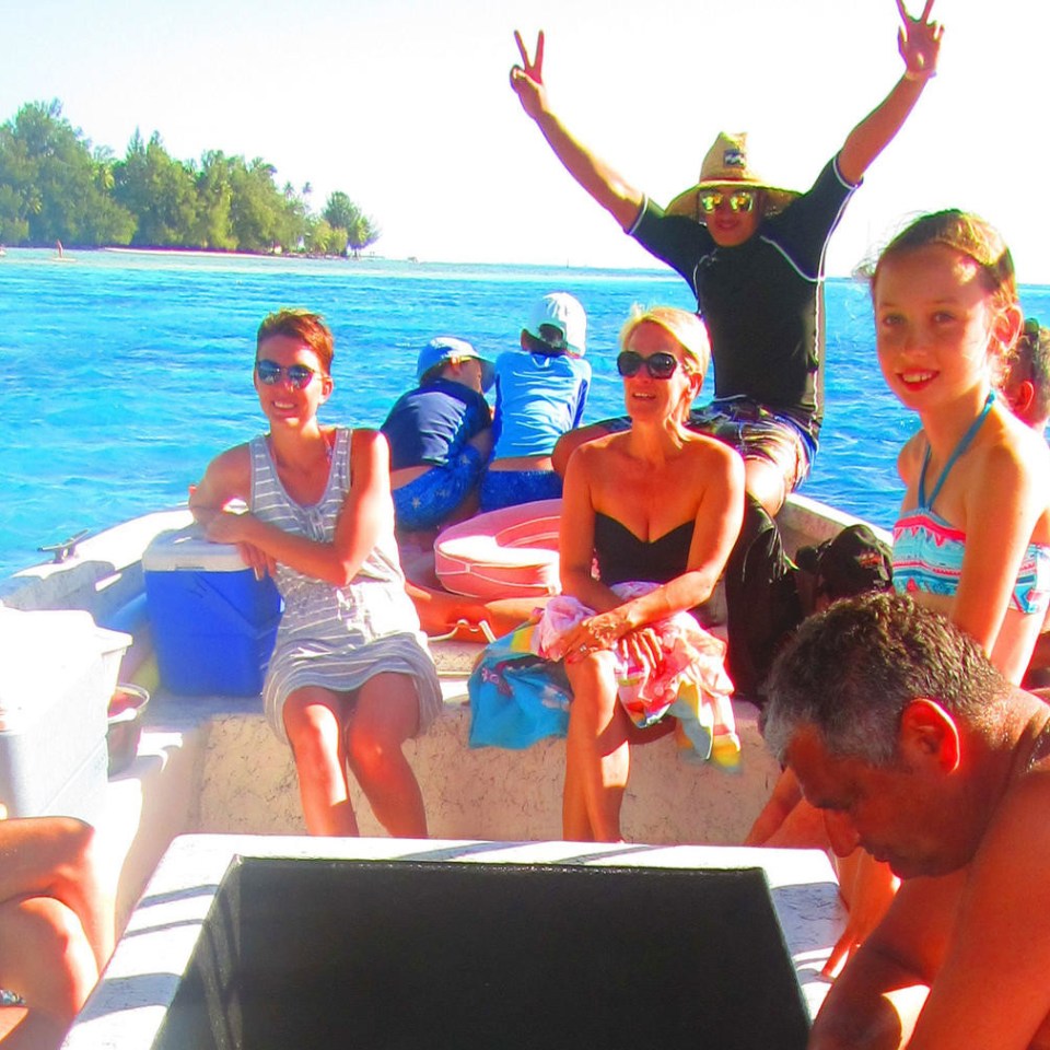 a group of people sitting at a beach